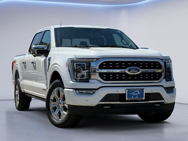 2023 Ford F-150 Platinum in White Metallic — front three-quarter view