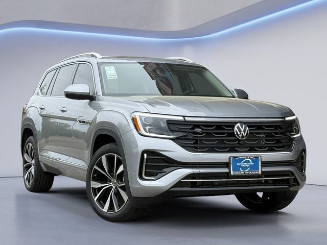 2026 Volkswagen Atlas 2.0T SEL Premium R-Line in Silver Mist Metallic — front three-quarter view